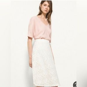 Massimo Dutti ivory scroll lace layered A-Line midi skirt ladies size 6